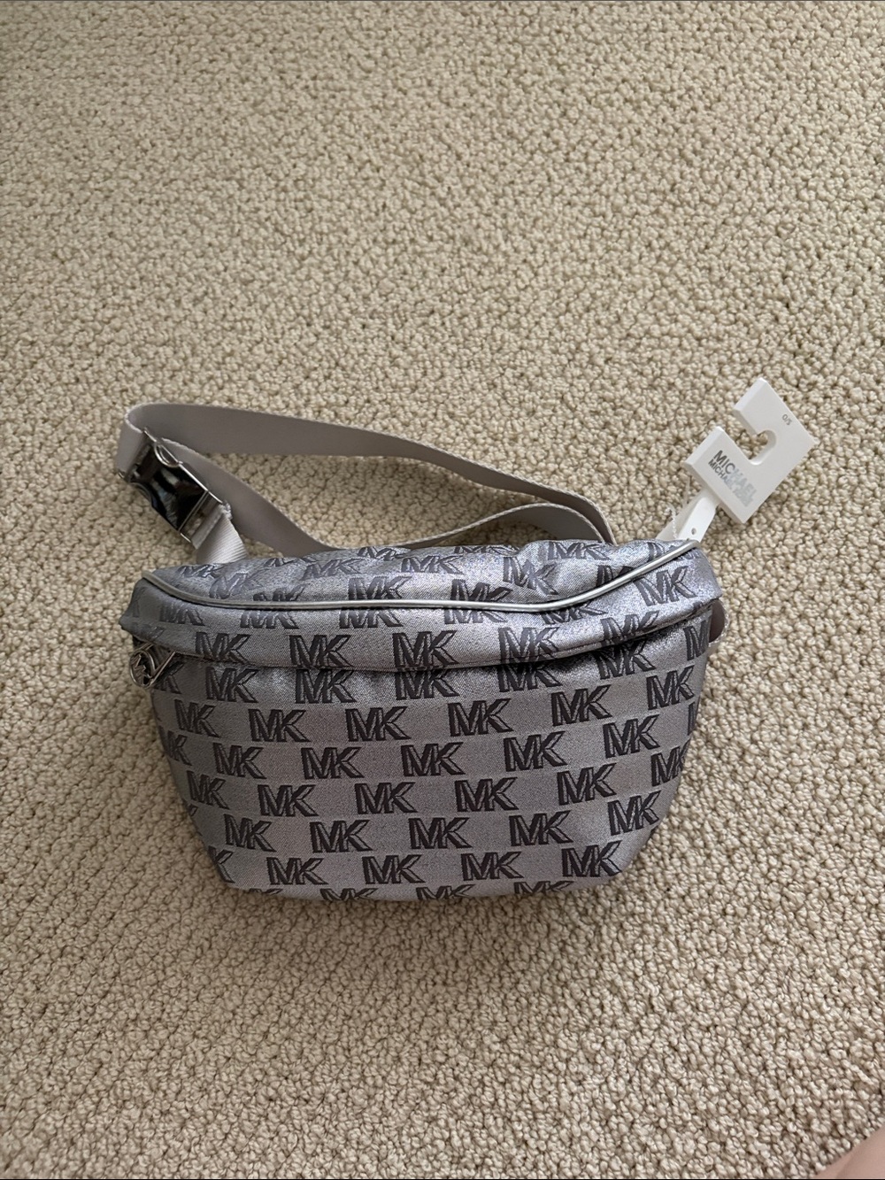 Michael Kors Metallic Silver MK Monogram Belt Bag NWT